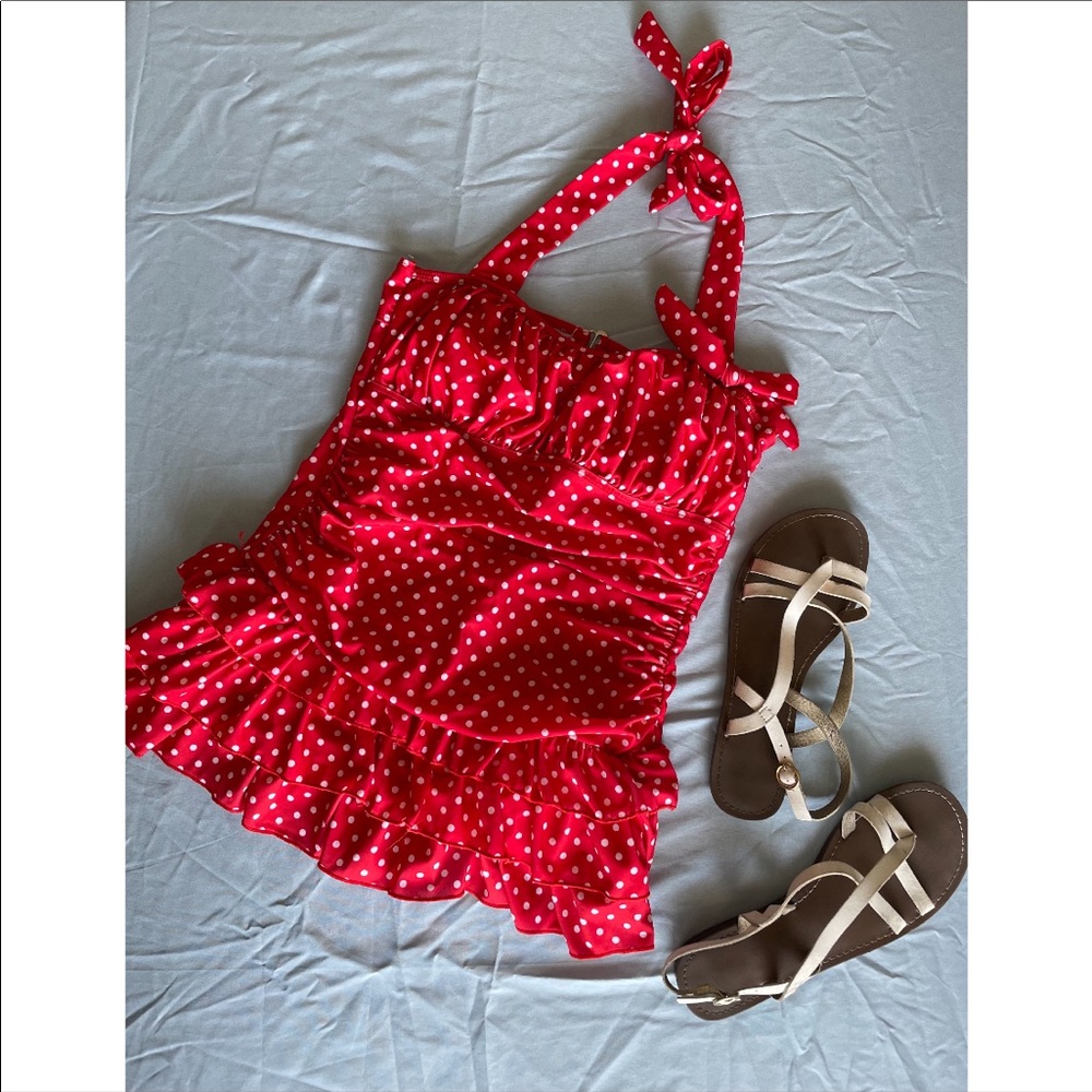 50’s Inspired Polka Dot Swim Suit Red Medium